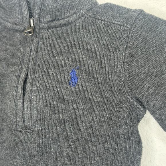 Ralph Lauren Baby Boy 1/4 Zip Sweater Size 3 months Gray Pony Logo Cotton Blend - Picture 2 of 8